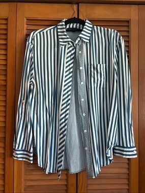 Jane and Delancey Blue and White Striped Button-Down Shirt